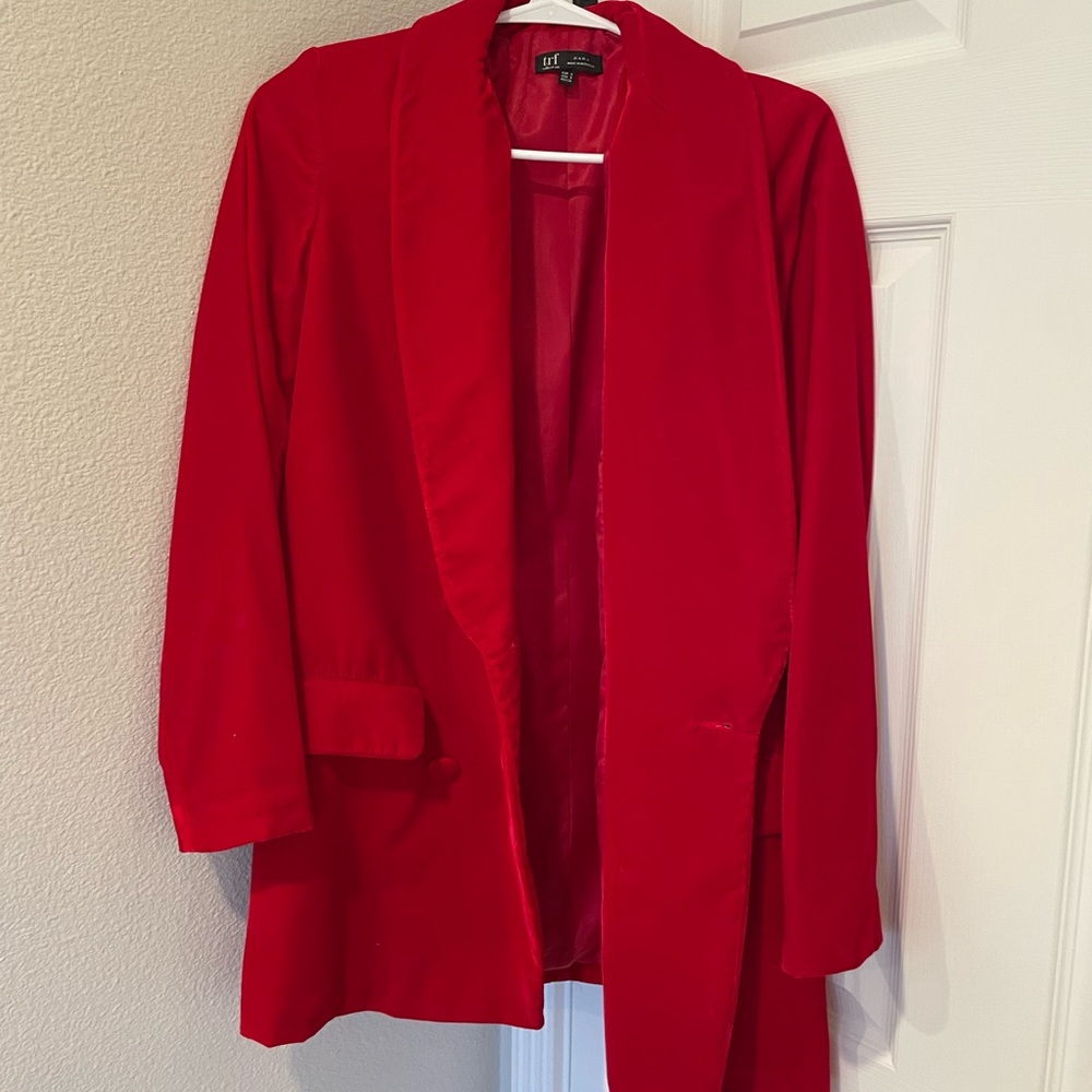 ZARA red velvet blazer